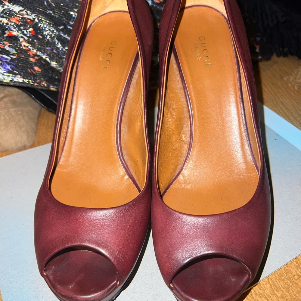 Gucci Women's Deep Burgundy Peep Toe Heels